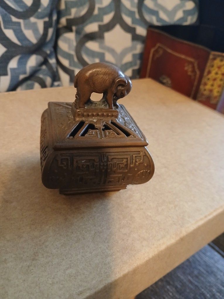 Vintage Metal Asian Elephant Incense Burner