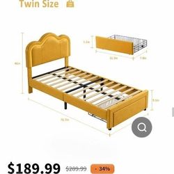 Garvee Twin Upholstered Smart LED Bed Frame