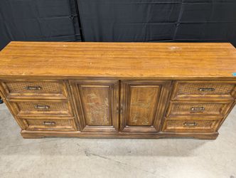 Vintage Bamboo Style Dresser with Carved Panels