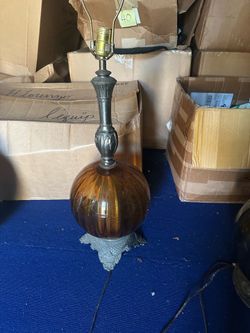 MidCentury Amber Bronze Table Lamp Madmen Falkenstein style