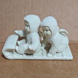 Department 56 Angel Snow Babies Riding On Toboggan Vintage