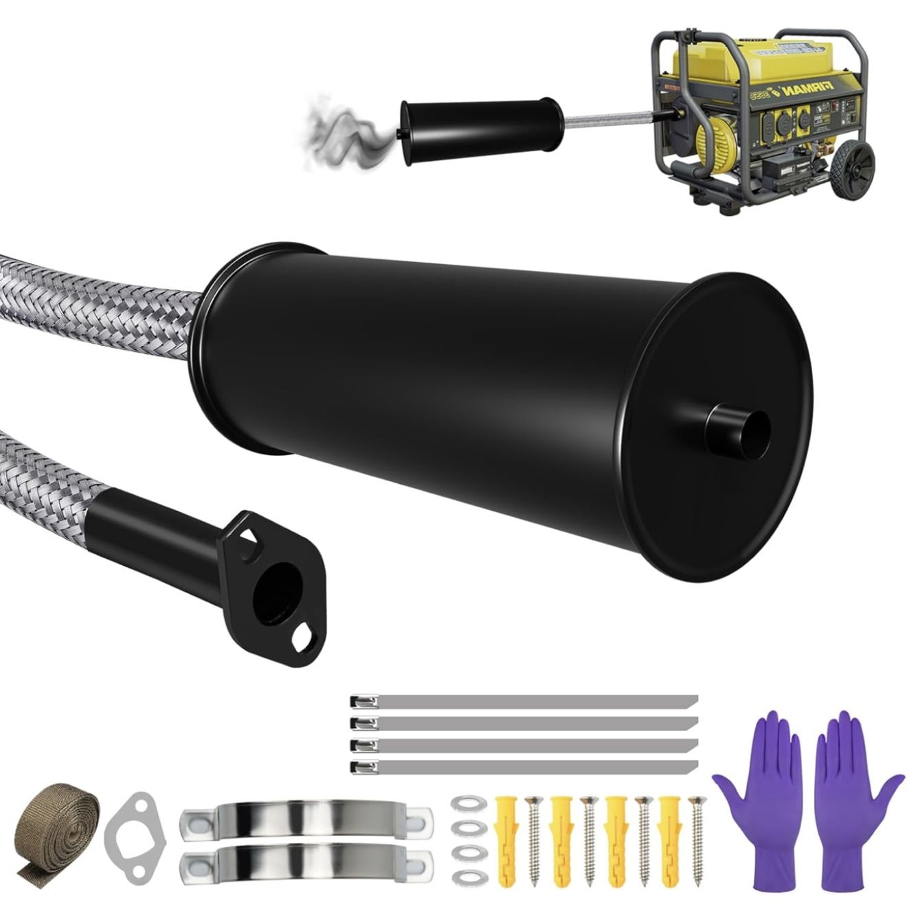 Generator Exhaust Extension Silencer Kit, Generator Muffler Generator Exhaust Hose - Reduce Noise by 40%