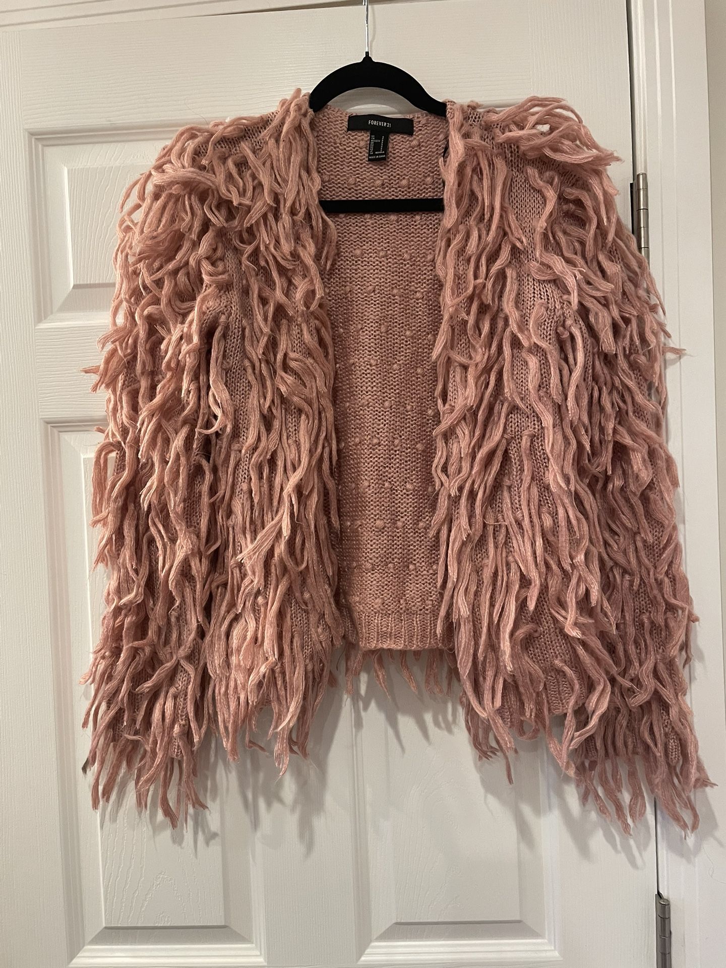 Forever 21 Dusty Pink Fringe Cardigan Womens Sweater
