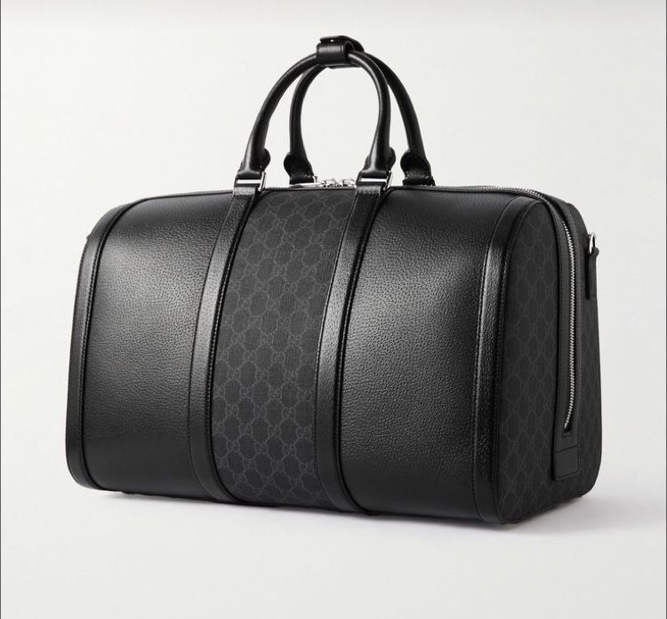 GUCCI Supreme Leather And Monogrammed Coated Canvas Duffle Bag