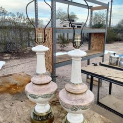 Two Large Vintage Table Top Lamps