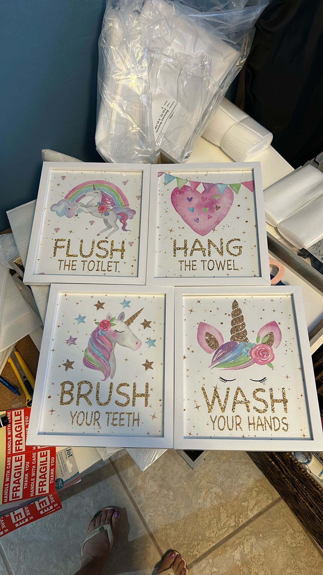 Bathroom Frames, White, Girls, Kids , Unicorn