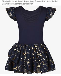 Girls Ballet Leotard with Skirt - Shiny Sparkle Tutu Dress, Ruffle Sleeve Dancewear for Kids/Toddler New 4-6