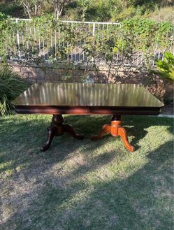 Double Pedestal Dark Wood Extendable Dining Table
