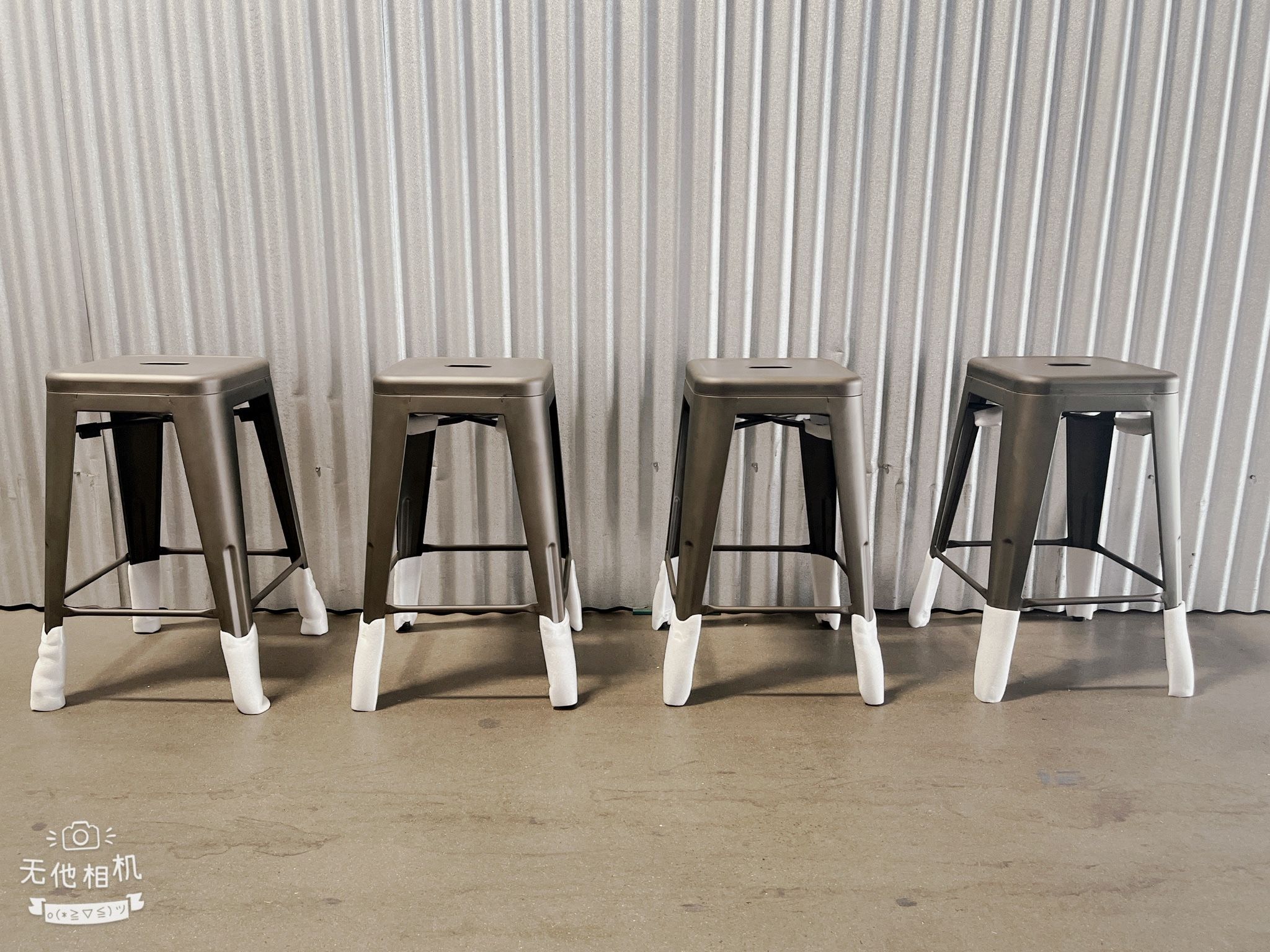 Brand New Heavy Duty Indoor-Outdoor 24 Inches Metal Stackable High Backless Bar Counter Stools set of 4 Gun color.   Brand New in Original packaging. 