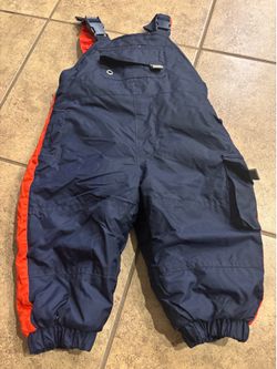 Baby Ski Bib Overalls – 12 Months – Blue/Red. Great Condition