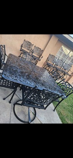 12pc Hanamint Heavy Cast Aluminum Outdoor Patio Dining Table Set, And 5 Swivel Barstools/outdoor Furniture/Cash Only