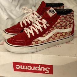 Red Supreme Checkered Vans