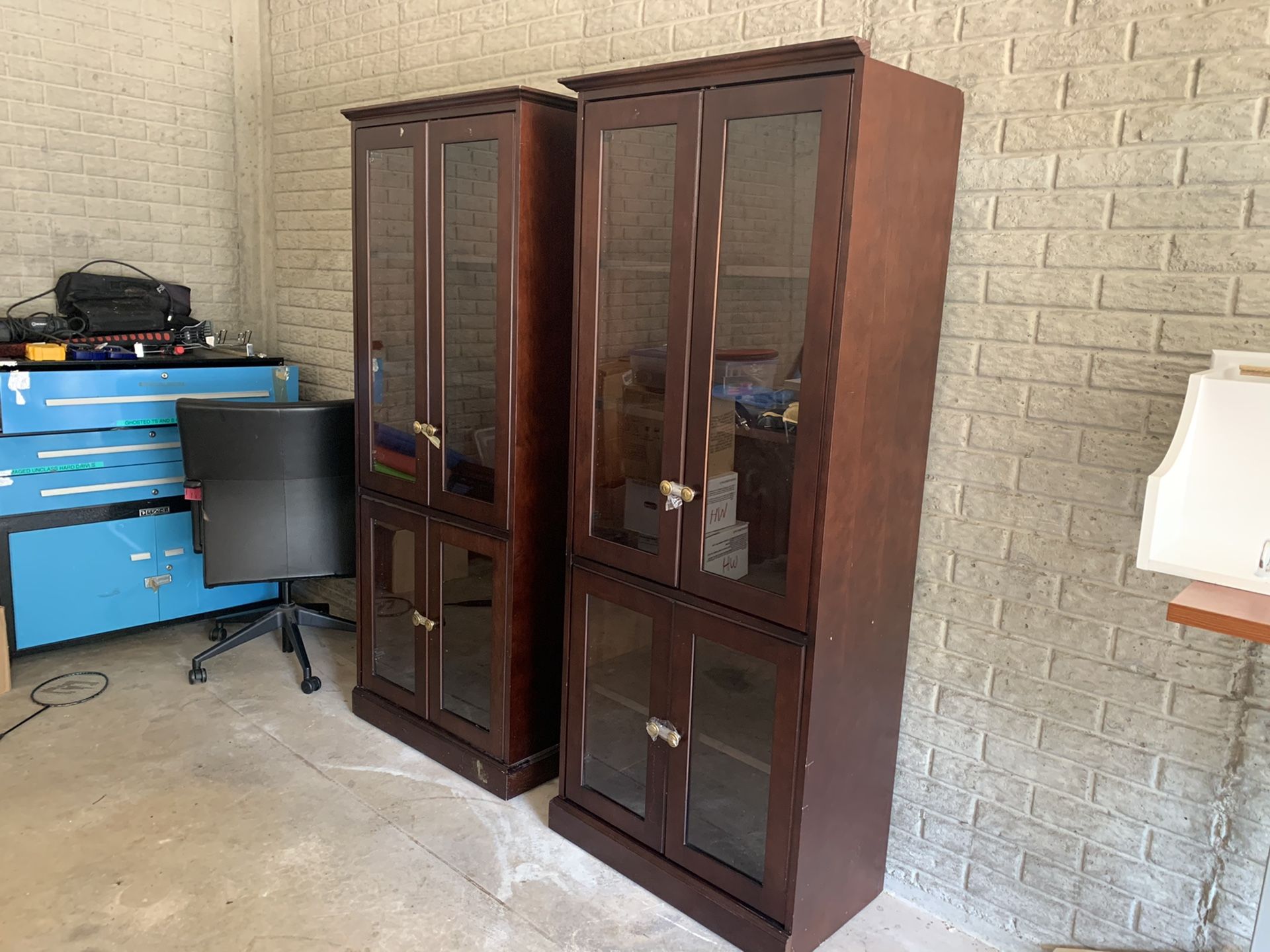 Cabinets, bookshelves wit glass doors