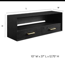 Black Wall-Mounted Floating Shelf with Drawers