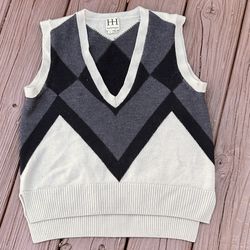 Haute Hippie Ladies Wool Knit Sweater Vest Argyle Beige Gray Black Preppy V Neck Size S