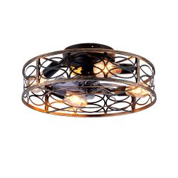 20 Low Profile Caged Ceiling Fans with Lights and Remote, Farmhouse Flush Mount Ceiling Fan with 6 Speeds Reversible Motor, for Kitchen, Bedroom--NOT 