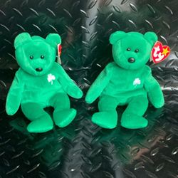 2x Erin Irish Bear 1997 Ty Beanie Babies w/ Tags – St. Patrick’s Day Plush