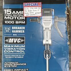 Hercules 15 Amp 66 Lb 1 1/8” Hex Breaker Hammer W/ Maximum Vibration Control Brand New 