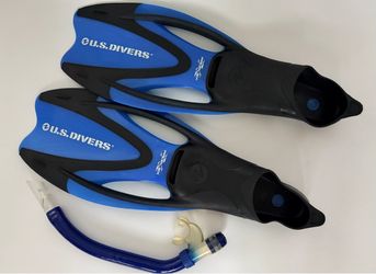 U.S. Divers Proflex Size Large 9.5-11.5  Blue Gray Fins w/ Diving Snorkel