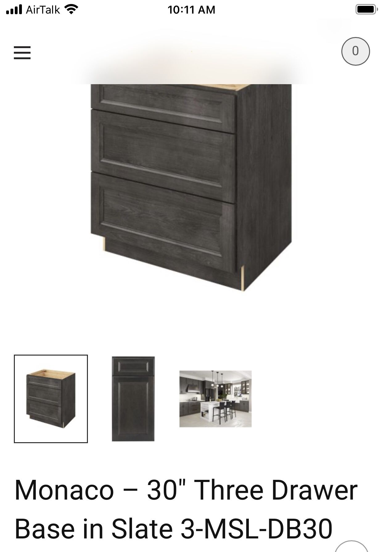 Base cabinet (3Drawer) slate finish Model Db30-3MSL