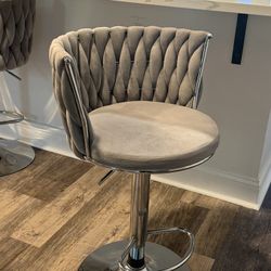 Grey Velvet Adjustable Bar Stool Set of 4