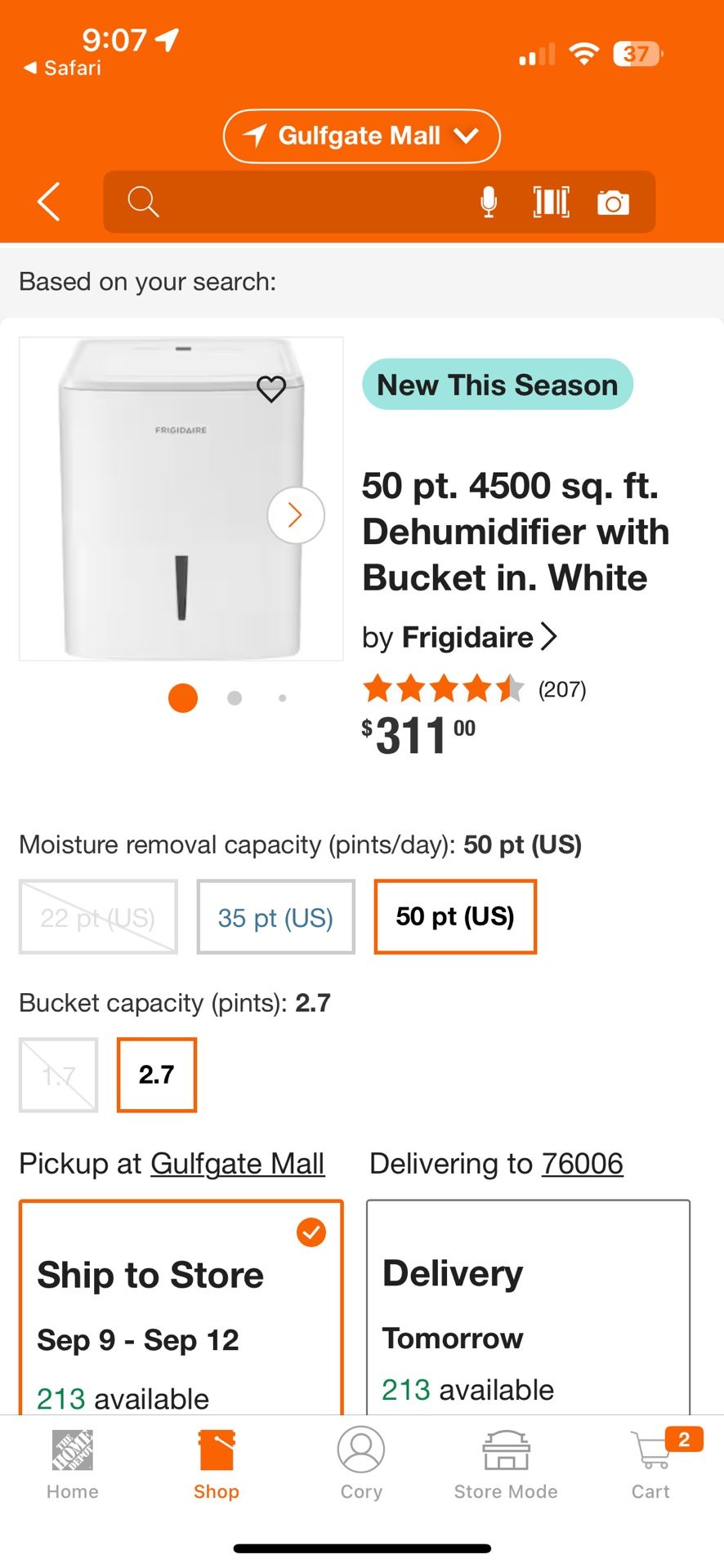 Frigidaire Dehumidifier