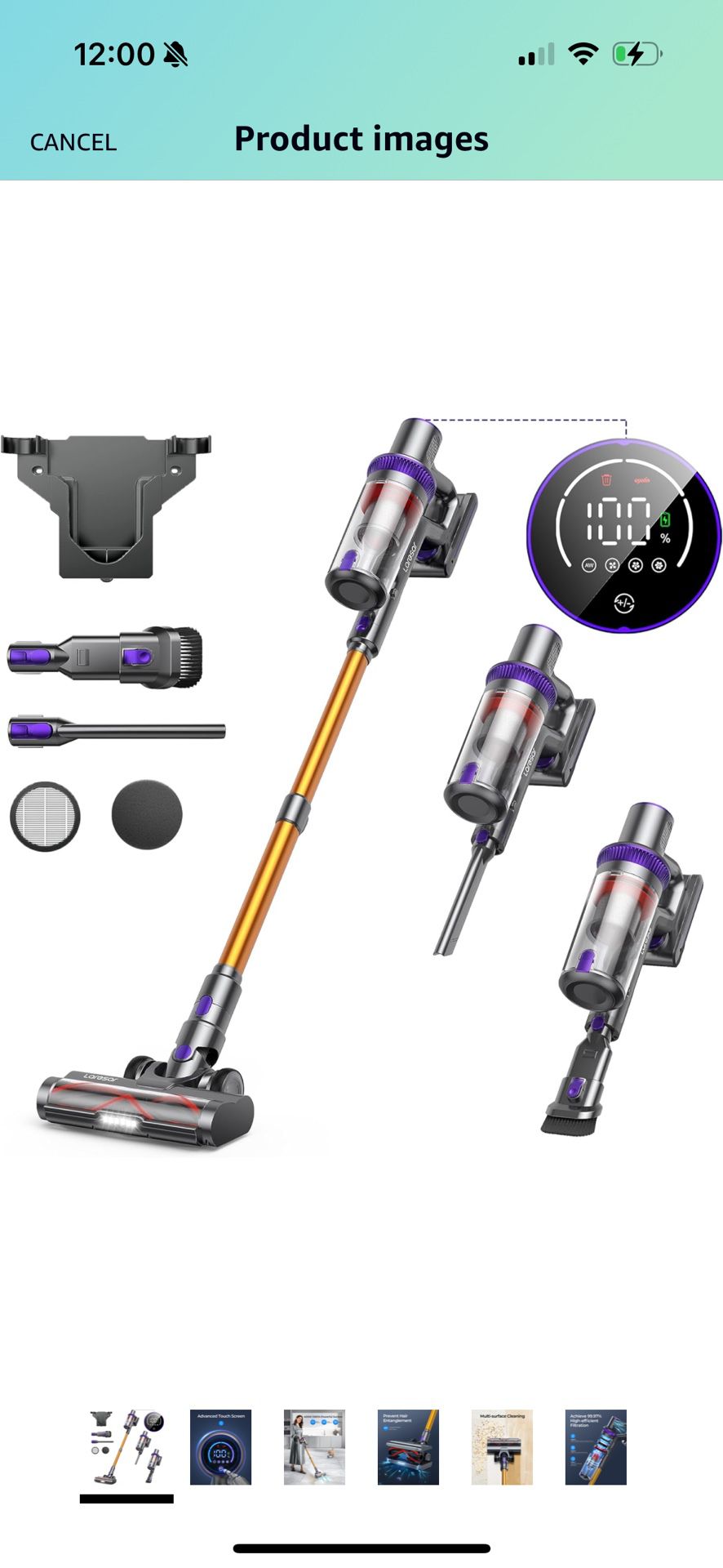 Laresar Cordless Vacuum Cleaner, 400W/33Kpa Stick Vacuum Cleaner with Touch Screen, Up to 50 Mins Runtime, Handheld Anti-Tangle Vacuum Cleaner, Edge C