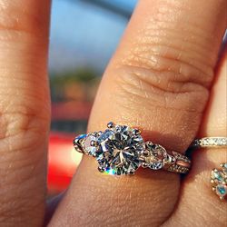 2 Carat Cubic Zirconia 18kt White Gold Plated Sterling Silver Ring.