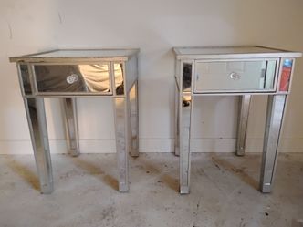 Pair of Mirrored Nightstands with Crystal Knobs
