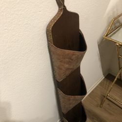 3 Pocket Leather Wooden Wall Letter Holder