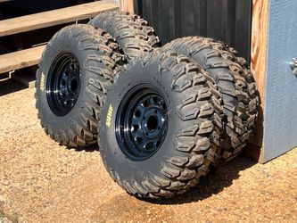 Never used SunF A043 25x10R12 ATV / UTV tires on ITP Black Steel Delta 12X7 4/110 lug 5+2 Rims