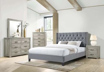 Queen Size Grey Platform Bed With Orthopedic Mattress included