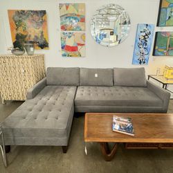 Gray Mid Century Modern 102" by 61" 2pc Vapor Sectional Sofa with LAF Chaise by Z Gallerie
