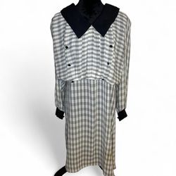 Vintage My Way Black and White Plaid Checkered Long Sleeve Dress