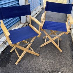 Pair heavy duty wood frame directors chairs