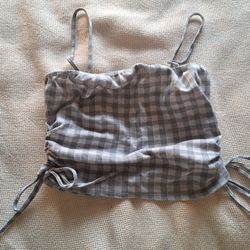 M/L Ruched Gingham Cropped Tank Top