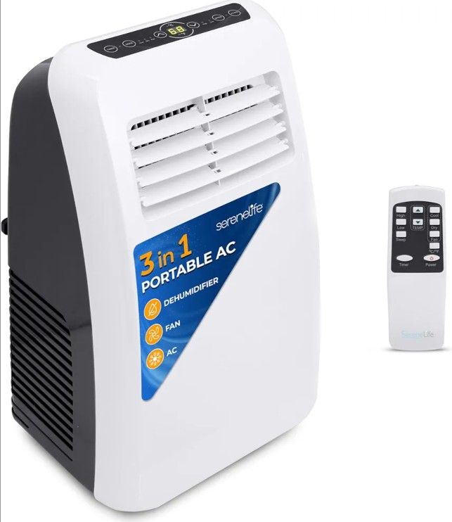 Portable AC Unit – SereneLife 8,000 BTU, 3-in-1 w/ Dehumidifier & Fan, Like New, Remote & Window Kit Included
