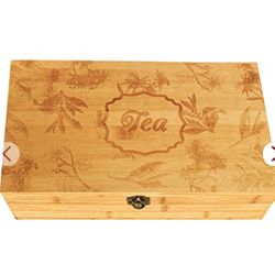 Beyond Your Thoughts Bamboo Tea Box Tea Chest Adjustable 16 Compartments Tea Storage Holder Organizer With Latching Lid Leaves