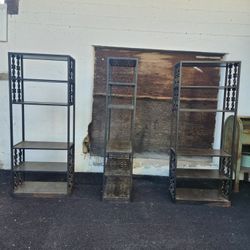 Three (3) Iron Unique Mid-Century Bookcases 