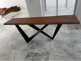 Addison House Modern Console Table – Walnut & Metal – 79”