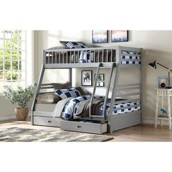 Brand New Grey Twin/Full Bunkbed With 2pc Drawers
