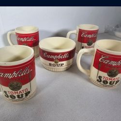 Vintage RARE! Campbell's Condensed Tomato Soup MUG -USA made (Old style label)  and SOUP  Bowl