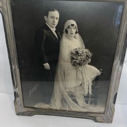 Vintage Black And White Photo Art Studio Chicago 1920's?  Wedding Bride & Groom $80