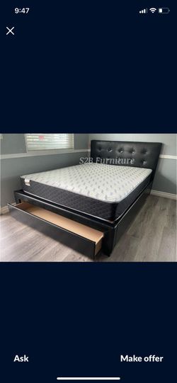 Full Black Euro Platform Bed With Ortho Mattress Included