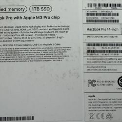 Mackbook Pro Apple M3 Pro Chip 14inch