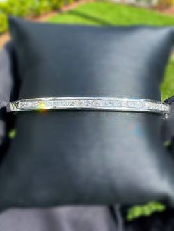 14K White Gold 2.5CTW Natural Diamond Princess Cut Bangle Tennis Bracelet 7” 3mm