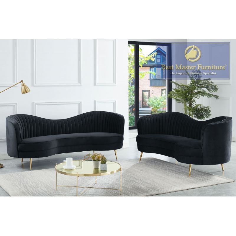 Sofa and Loveseat Black Velvet Metal legs gold finish. New Especial price