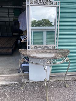 Wrought iron entry table and matching mirror