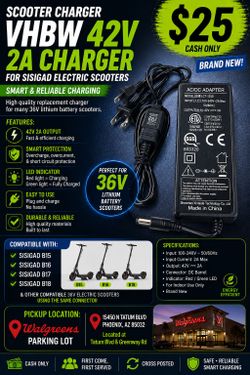 Scooter Charger-Scooter Charger – VHBW 42V 2A Charger for SISIGAD Electric Scooters – Compatible With B15, B16, B17 & B18