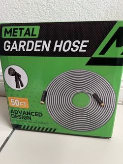 Metal Garden Hose 50 ft with Spray Nozzle